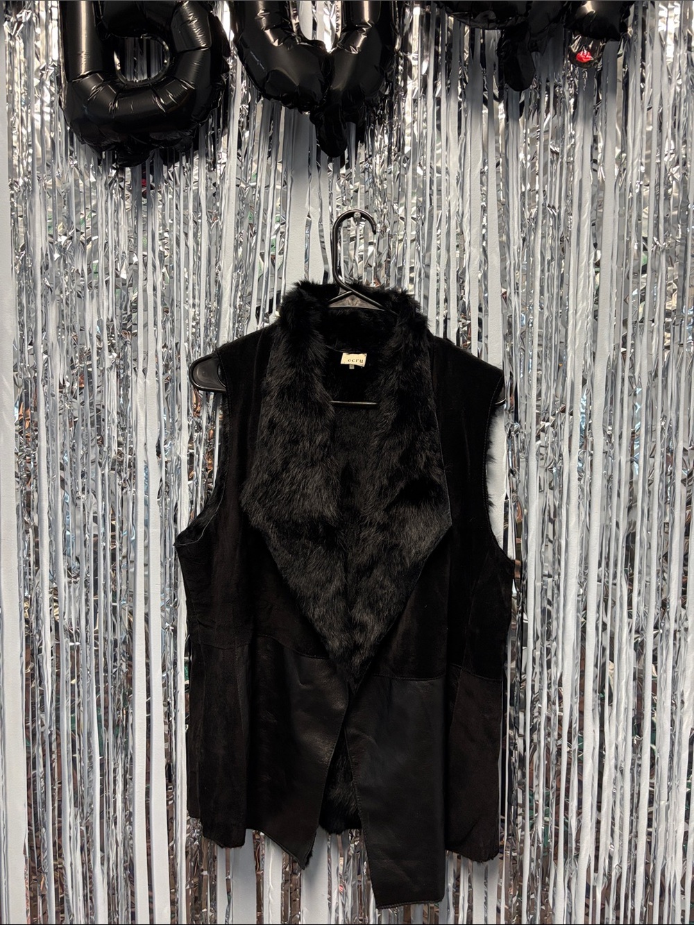 Fur-Trim Black leather Vest - Women Jackets & Coats